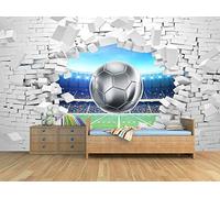 OEDIM Stickers muraux Photo Image | Football Ballon de Foot Mur brisé Stade | De 150 x 100 cm cm | Sticker Vinyle Adhésif Autocollant Fond Mural |