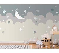 OEDIM Stickers muraux Photo Image | Nuages et Lune pour Enfant | De 350 x 250 cm | Sticker Vinyle Adhésif Autocollant Fond Mural |