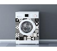 Oedim Vinyle pour machine à laver blanc et noir abstrait, vinyle décoratif pour machines à laver, décoration pour cuisines, autocollant lave-linge
