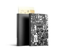ÖGON -DESIGNS- Porte-Cartes Automatique en Aluminium, Protection RFID, Portefeuille Original, Fin et Minimaliste pour Homme et Femme, capacité 1 à 6 Cartes, modèle Slider (Gravure Pop Art)