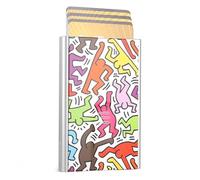 ÖGON -DESIGNS- Porte-Cartes Automatique en Aluminium, Protection RFID, Portefeuille Original, Fin et Minimaliste pour Homme et Femme, capacité 1 à 6 Cartes, modèle Slider (Collab Keith Haring Color)