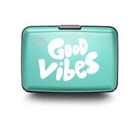 ÖGON -DESIGNS- Porte-Cartes en Aluminium avec Fermoir en métal, Protection RFID Contre la fraude et la démagnétisation, Portefeuille Compact, modèle Smart Case Stockholm (Gravure Good Vibes)