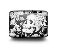 ÖGON -DESIGNS- Porte-Cartes en Aluminium avec Fermoir en métal, Protection RFID Contre la fraude et la démagnétisation, Portefeuille Compact, modèle Smart Case Stockholm (Gravure Skulls and Roses)