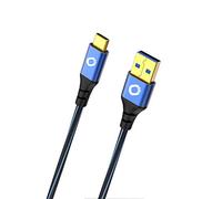 OEHLBACH USB Plus C3 Câble USB pour Smartphone Type A 3.0 vers Type C 3.1 Gaine PVC OFC Bleu/Noir 2 m