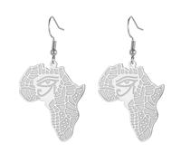 Oeil d'Horus Boucles D'oreilles Carte d'Afrique pour Femmes en Acier Inoxydable Carte d'Afrique avec Symboles égyptiens Bijoux D'oreilles Ethniques (Argent)