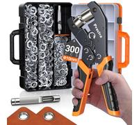 Oeillets Métalliques Kit,Preciva Pince à Oeillet à Cliquet 10mm, pour Bâches,Toile & Bannières PVC,Inclut 300 Oeillets et Poinçon,Outil de Pose Renforcé avec Sécurité Anti-Blocage