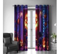 Oeillets Rideaux occultants Dark Jack-o'-Lantern Trick Or Treat Design Halloween Impressions Rideaux isolés thermiquement pour Salon 2X B140 x H175 cm