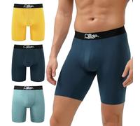 OEIOEI Lot de 3 boxers pour homme en bambou avec braguette douce anti-frottement, Bleu foncé/jaune/bleu ciel, M