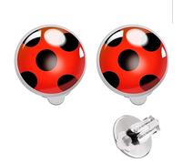 OEIOTEI Boucles d'oreilles coccinelles à clips en argent pour femme à pois noirs et rouges pour carnaval, costume de Ladybug pour adultes, enfants, filles, accessoires en métal, A, Acier allié, no
