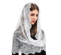 OEIOTEI Voile en dentelle blanche Chapeau Écharpe Église Voile Femme Voile Mantilla Forme Infini Tête d'église Dentelle Voile Catholique Mariage Voile de Mariée Latin, Blanc., A