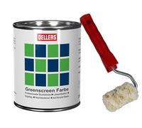 OELLERS Peinture pour fond vert Greenscreen, 375 ml, chroma vert, mate, set avec rouleau, peinture mur pour studio, production vidéo et photo.