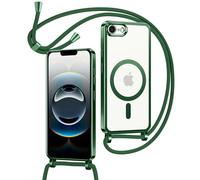 Oelrstfe Collier Magnétique Coque avec Cordon pour iPhone 16E, Transparent Réglable Étui Chain Chaine Housse de Souple Silicone Antichoc Etui Bandouliere Laniere pour iPhone SE 4-Vert