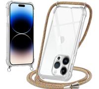 Oelrstfe Coque pour iPhone 14 Pro avec Cordon, Transparente Silicone Housse avec Réglable Cordage - Collier Case Protection pour iPhone 14Pro, Bandoulière - Jaune