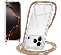 Oelrstfe Coque pour iPhone 17 Pro avec Cordon, Transparente Silicone Housse avec Réglable Cordage - Collier Case Protection pour iPhone 17 Pro, Bandoulière - Jaune