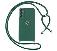 Oelrstfe Coque pour Samsung Galaxy A14 5G/4G avec Cordon de Collier Étui Housse Souple Silicone avec Motif Coeur et Portable Lanyard Réglable Antichoc Anti-Chute Bandoulière Lanière Case,Vert