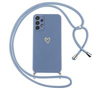 Oelrstfe Coque pour Samsung Galaxy A53 5G avec Cordon de Collier Étui Housse Souple Silicone avec Motif Coeur et Portable Lanyard Réglable Antichoc Anti-Chute Bandoulière Lanière Case,Bleu