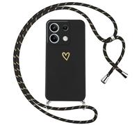 Oelrstfe Coque pour Xiaomi Redmi Note 13 5G (Pas pour 4G) avec Cordon de Collier Étui Housse Souple Silicone avec Motif Coeur et Portable Lanyard Réglable Antichoc Anti-Chute Bandoulière Case,Noir