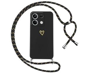 Oelrstfe Coque pour Xiaomi Redmi Note 13 5G (Pas pour 4G) avec Cordon de Collier Étui Housse Souple Silicone avec Motif Coeur et Portable Lanyard Réglable Antichoc Anti-Chute Bandoulière Case,Noir
