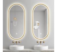 oeLucrv Miroir De Salle De Bain LED Ovale，Moderne Miroir Illumination Salle de Bain avec Cadre en Aluminium Doré,Miroir Mural,Désembuage,Dimmable,3 Couleur,Mémoire,IP44 Miroir (Doré, 50 * 70cm)