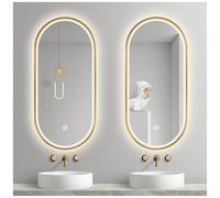 oeLucrv Ovale Mural avec LED Lumineux Miroir Mirror Salle de Bain Désembuage, Dimmable, 3 Couleur, Mémoire, IP44 Miroir Connecté, Horizontal/VerticalInterrupteur Intelligen tavec Éclairage intégré