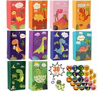 OEMG 30 Pcs Sac Cadeau Anniversaire Enfant, Bonbon Sachet Anniversaire Dinosaure avec Autocollants Mignons, Petit Pochettes Cadeaux en Papier, Pochette Cadeau Noel Garcon Fille Bebe Paques, 22x13x8cm