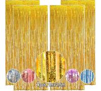 OEMG Lot de 4 rideaux à franges en feuille d'aluminium doré de 1 x 2,5 m pour anniversaire, remise de diplôme, mariage, fiançailles, enterrement de vie de jeune fille, Halloween, Noël