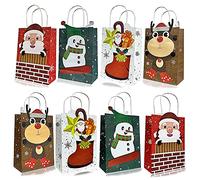 OEMG Sacs Cadeaux de Noël - Lot de 16 Sachets Papier Kraft Avec Poignées - 22x16x8 cm - Petit Format, Emballage pour Anniversaire, Nouvel An