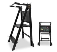 Oemmie Tour d'apprentissage - Pliable - Tour d'observation Montessori avec Tableau - 90x45x41 cm - Marchepied pour Enfants - Bambou - Noir