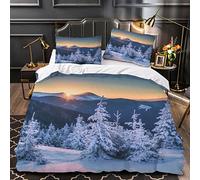 OENISE Forêt Housse de Couette 220x240 Adulte Enfant Hiver Naturel 3D Parure de Lit 2 Personnes en Microfibre Linge de Lit 3 Pièces avec Fermeture Éclai et 2 Taie d'oreiller 50x75