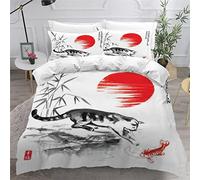 OENISE Housse de Couette 220x240 Adulte Japon Parure de Lit 2 Personnes Adulte Adolescents 3 Pièces avec Fermeture Éclai et 2 Taie d'oreiller 3D Chat du Soleil Microfibre Ensemble de Literie