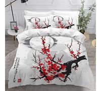 OENISE Housse de Couette 220x240 Adulte Patron De Prune Parure de Lit 2 Personnes Adulte Adolescents 3 Pièces avec Fermeture Éclai et 2 Taie d'oreiller 3D Japon Microfibre Ensemble de Literie