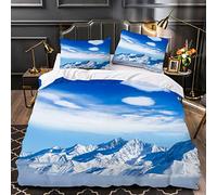 OENISE Housse de Couette 240x260 Adulte Alpes 3D Parure de Lit 2 Personnes en Respirante Microfibre Hiver Linge de Lit 3 Pièces avec Fermeture Éclai et 2 Taie d'oreiller 50x75