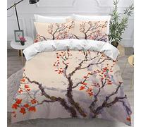 OENISE Housse de Couette 240x260 Adulte Fleur De Prunier De Printemps 3D Parure de Lit 2 Personnes en Respirante Microfibre Japon Linge de Lit 3 Pièces avec Fermeture Éclai et 2 Taie d'oreiller 50x75