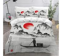OENISE Japon Housse de Couette 220x240 Adulte Enfant Aquarelle Vintage 3D Parure de Lit 2 Personnes en Microfibre Linge de Lit 3 Pièces avec Fermeture Éclai et 2 Taie d'oreiller 50x75