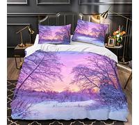 OENISE Parure de Lit 140x200 Enfant Fille Garçon Hiver Housse de Couette 1 Personne 3D Motif Forêt Neige avec Fermeture Éclai Doux Respirant Microfibre 3 Pièces,2 Taies d'oreiller 50x75