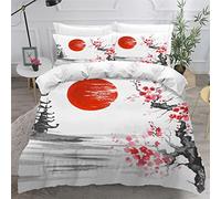 OENISE Parure de Lit 200x200 Enfant Ado Fille Japon Housse de Couette 2 Personne en Microfibre 3D Fleurs De Cerisier Garçon Linge de Lit 3 Pièces avec Fermeture Éclai et 2 Taie d'oreiller 50x75
