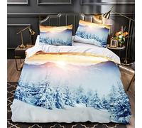 OENISE Parure de Lit 220x240 Adulte Forêt d'hiver Housse de Couette 2 Personne Nature Adolescents 3D Motif avec Fermeture Éclai Doux Respirant Microfibre 3 Pièces,2 Taies d'oreiller 50x75