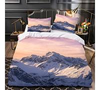 OENISE Parure de Lit 220x240 Adulte Les Montagnes Housse de Couette 2 Personne Paysage Naturel Adolescents 3D Motif avec Fermeture Éclai Doux Respirant Microfibre 3 Pièces,2 Taies d'oreiller 50x75