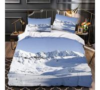 OENISE Parure de Lit 220x240 Adulte Montagne Enneigée Housse de Couette 2 Personne Hiver Adolescents 3D Motif avec Fermeture Éclai Doux Respirant Microfibre 3 Pièces,2 Taies d'oreiller 50x75