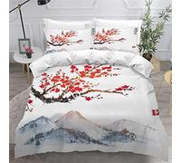 OENISE Parure de Lit 220x240 Adulte Sakura Nature Housse de Couette 2 Personne Japon Adolescents 3D Motif avec Fermeture Éclai Doux Respirant Microfibre 3 Pièces,2 Taies d'oreiller 50x75