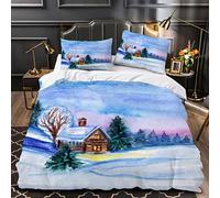 OENISE Parure de Lit 220x240 Adulte Sapin Housse de Couette 2 Personne Hiver Aquarelle Adolescents 3D Motif avec Fermeture Éclai Doux Respirant Microfibre 3 Pièces,2 Taies d'oreiller 50x75
