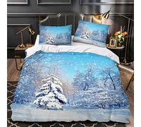 OENISE Parure de Lit 240x260 Adulte Forêt d'hiver Housse de Couette 2 Personne Nature Adolescents 3D Motif avec Fermeture Éclai Doux Respirant Microfibre 3 Pièces,2 Taies d'oreiller 50x75