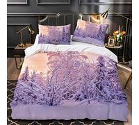 OENISE Paysage d'hiver Housse de Couette 140x200 Enfant Fille Garçon Forêt 3D Parure de Lit 1 Personnes en Microfibre Linge de Lit 3 Pièces avec Fermeture Éclai et 2 Taie d'oreiller 50x75