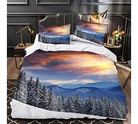 OENISE Paysage d'hiver Housse de Couette 140x200 Enfant Fille Garçon Montagne Enneigée 3D Parure de Lit 1 Personnes en Microfibre Linge de Lit 3 Pièces avec Fermeture Éclai et 2 Taie d'oreiller 50x75