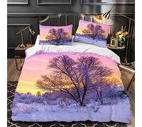 OENISE Scène De Neige Housse de Couette 140x200 Enfant Fille Garçon Hiver 3D Parure de Lit 1 Personnes en Microfibre Linge de Lit 3 Pièces avec Fermeture Éclai et 2 Taie d'oreiller 50x75