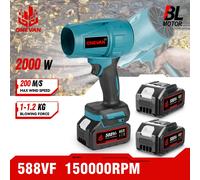 OENVAN 2000W souffleur d'air électrique sans brosse 200 M/S sans fil Turbo souffleur poussière neige balayeuse outil électrique pour Makita 18V batterie broche 2 Battery Set