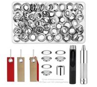 Ösen Werkzeug Kit, 100 set Kit de Grommets Eyelets Outils, Boîte à Outils pour Oeillets, Intérieur 12mm, avec Outils D'installation et Boîte de Rangement, t pour les Chaussures, les Sacs, le Cuir