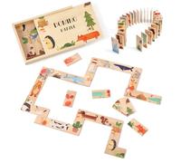 OESSUF Lot de 28 dominos en bois pour enfants avec boîte de rangement Montessori - Puzzle éducatif pour enfants de 3 ans et plus - Cadeau d'anniversaire