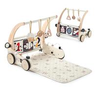 OESSUF Tapis de gymnastique 3 en 1 pour bébé 0-12 mois, Baby Walker & Sensory Acitvities Tapis de jeu en bois et coton pour nouveau-né garçon fille 0 1 an