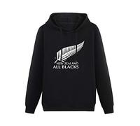 oeste Men's Cotton Hoodies Pullover Long Sleeve Sweatshirts One Side New Zealand All National Rugby Union Team Long Sleeve Sweatshirts Black L